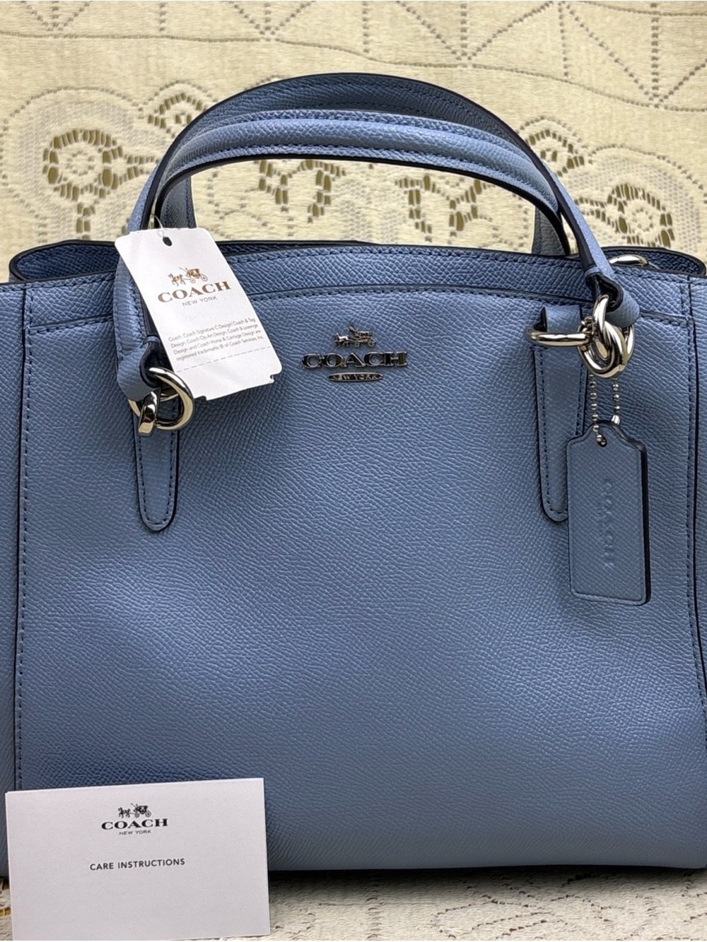 Coach Minetta Blue Pebbled Leather Satchel Crossbody Bag
